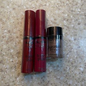 NWTs NYX two butter glosses and one shimmer down pigment
